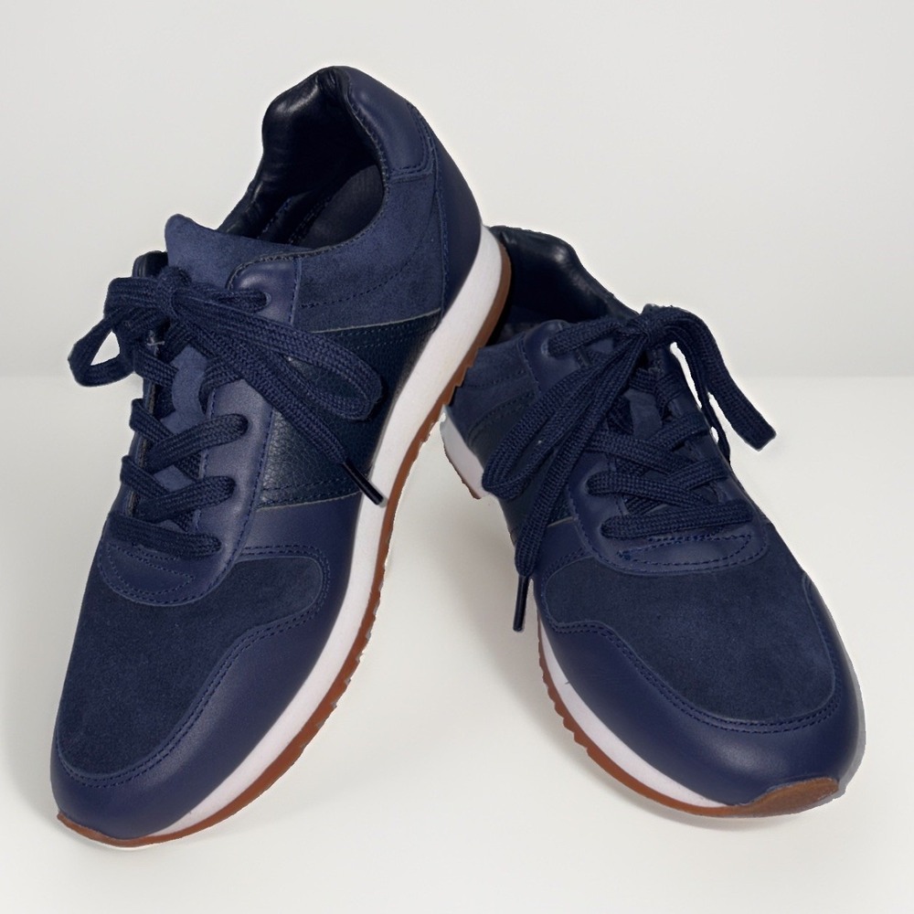 Club Monaco Zoe Runner Sneakers Blue Leather Suede Low Top Shoes Womens 7.5